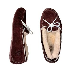 UGG Dakota Moccasin brown suede fur lined slippers girls size 4
